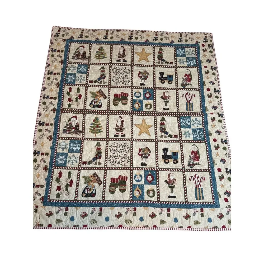“Here Comes Santa” Handmade Cotton Flannel Quilt Panel Throw Blanket Christmas